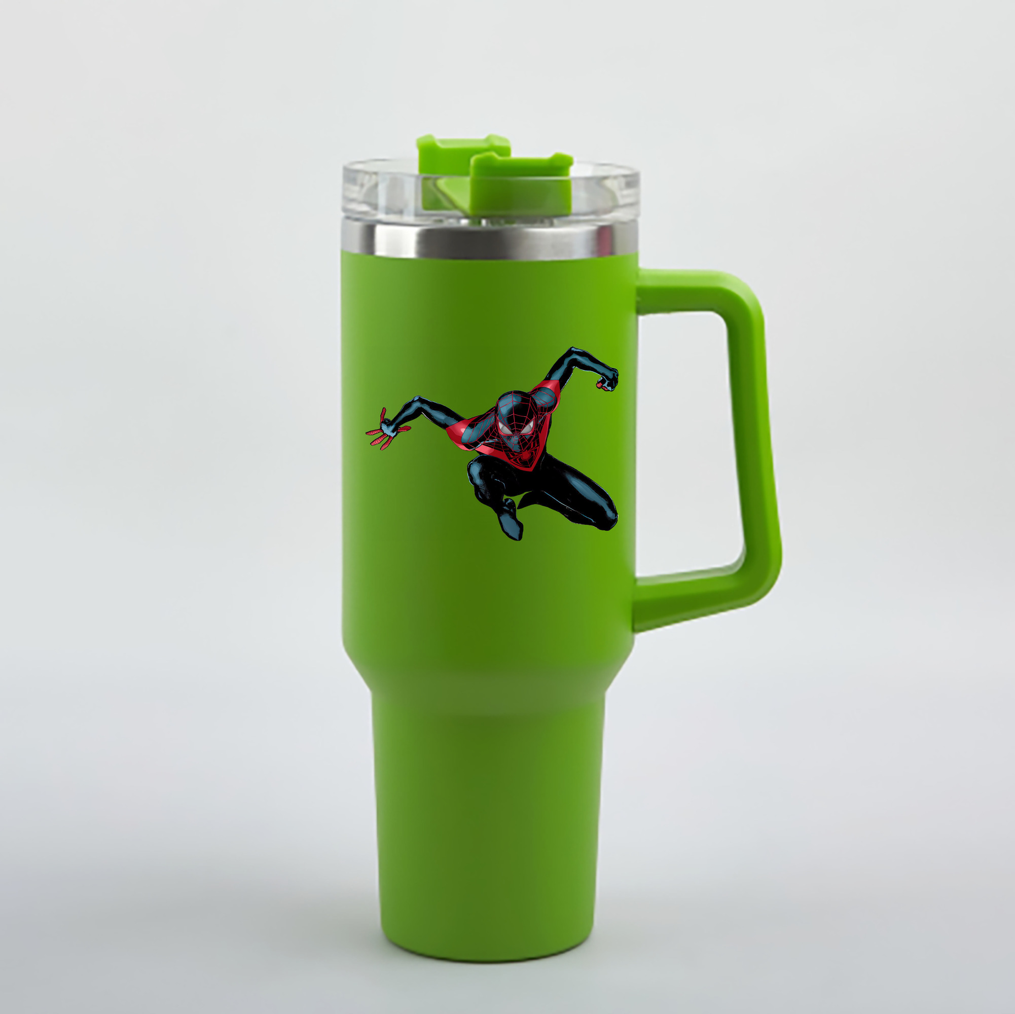 （画像用） Spider Man スパイダーマン 1200mL車用タンブラー - クリスタルステッカー（プラスチックストロー付き）